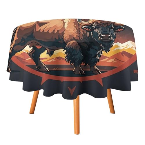 DWTJKMS Runde Tischdecke mit wilden amerikanischen Bison-Mountains, für Picknick, Dinner-Party, Dekoration, für Sommer, Herbst, Outdoor, Kreisabdeckung, 127 x 127 cm, für Hochzeit, Geburtstag DWTJKMS Runde Tischdecke mit wilden amerikanischen Bison-Mountains, für Picknick, Dinner-Party, Dekoration, für Sommer, Herbst, Outdoor, Kreisabdeckung, 127 x 127 cm, für Hochzeit, Geburtstag von DWTJKMS