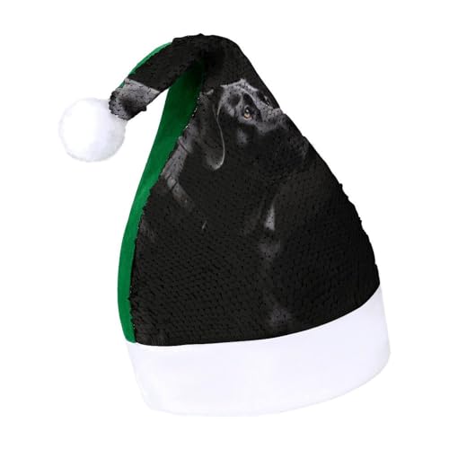 DWTJKMS Schwarze Labrador-Weihnachtsmannmütze, klassische Fell-Weihnachtsmütze, dicke Weihnachtsmütze mit Pailletten, lustige Wintermütze DWTJKMS Schwarze Labrador-Weihnachtsmannmütze, klassische Fell-Weihnachtsmütze, dicke Weihnachtsmütze mit Pailletten, lustige Wintermütze von DWTJKMS