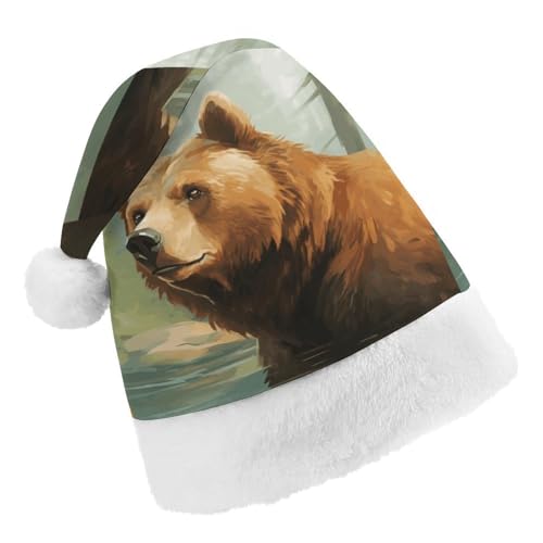 DWTJKMS Weihnachtsmütze, Weihnachtsmannmütze, Geschenk, Hüte, Weihnachten, Urlaub, Uni, brauner Bär, Wasser und Bäume, Weihnachtsmütze, Partyhut DWTJKMS Weihnachtsmütze, Weihnachtsmannmütze, Geschenk, Hüte, Weihnachten, Urlaub, Uni, brauner Bär, Wasser und Bäume, Weihnachtsmütze, Partyhut von DWTJKMS