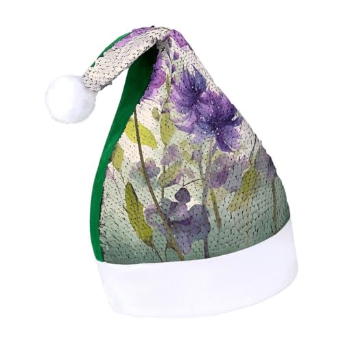 DWTJKMS Weihnachtsmütze im Aquarell-Stil, violette Blumen, klassischer Pelz, Weihnachtsmütze, dicke Weihnachtsmütze mit Pailletten, lustige Wintermütze DWTJKMS Weihnachtsmütze im Aquarell-Stil, violette Blumen, klassischer Pelz, Weihnachtsmütze, dicke Weihnachtsmütze mit Pailletten, lustige Wintermütze von DWTJKMS