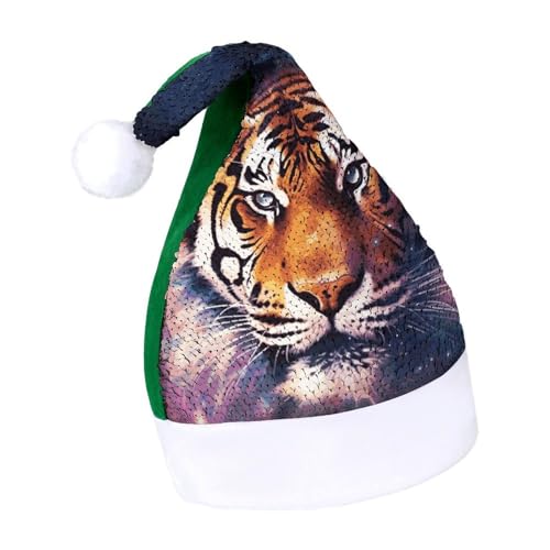 DWTJKMS Weihnachtsmütze mit Galaxie-Tiger-Motiv, klassische Fell-Weihnachtsmütze mit Pailletten, lustige Wintermütze DWTJKMS Weihnachtsmütze mit Galaxie-Tiger-Motiv, klassische Fell-Weihnachtsmütze mit Pailletten, lustige Wintermütze von DWTJKMS