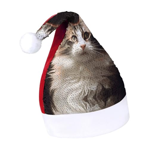 DWTJKMS Weihnachtsmütze mit Katze, klassische Fellmütze, dicke Weihnachtsmütze, Partyhut mit Pailletten, lustige Urlaubs-Wintermütze DWTJKMS Weihnachtsmütze mit Katze, klassische Fellmütze, dicke Weihnachtsmütze, Partyhut mit Pailletten, lustige Urlaubs-Wintermütze von DWTJKMS