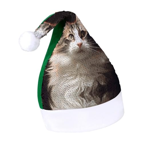 DWTJKMS Weihnachtsmütze mit Katze, klassische Fellmütze, dicke Weihnachtsmütze, Partyhut mit Pailletten, lustige Urlaubs-Wintermütze DWTJKMS Weihnachtsmütze mit Katze, klassische Fellmütze, dicke Weihnachtsmütze, Partyhut mit Pailletten, lustige Urlaubs-Wintermütze von DWTJKMS