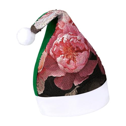 DWTJKMS Weihnachtsmütze mit Pfingstrosen, Blumen, Blüte, klassischer Pelz, Weihnachtsmütze mit Pailletten, lustige Wintermütze DWTJKMS Weihnachtsmütze mit Pfingstrosen, Blumen, Blüte, klassischer Pelz, Weihnachtsmütze mit Pailletten, lustige Wintermütze von DWTJKMS