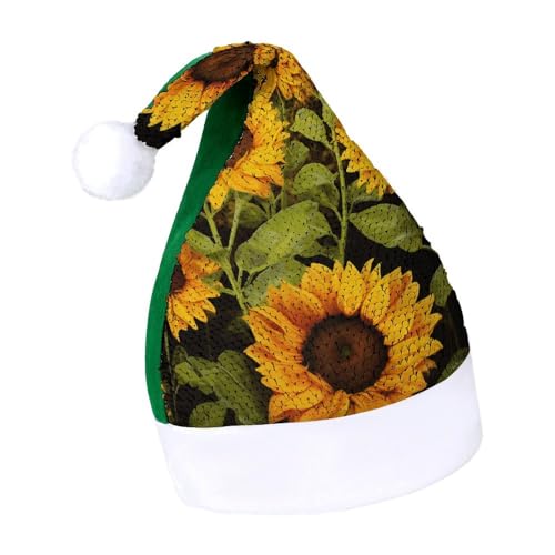 DWTJKMS Weihnachtsmütze mit Sonnenblume, klassischer Pelzmütze, dicker Weihnachtsmütze, Partyhut mit Pailletten, lustige Urlaubs-Wintermütze von DWTJKMS