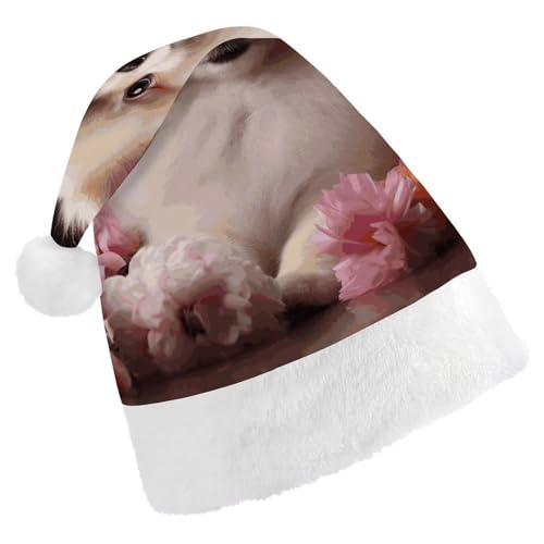 DWTJKMS Weihnachtsmütze mit Zwergspitz- und Blumenmotiv, klassische Weihnachtsmütze, dick, für Weihnachten, Party, lustig, für Erwachsene, Uni DWTJKMS Weihnachtsmütze mit Zwergspitz- und Blumenmotiv, klassische Weihnachtsmütze, dick, für Weihnachten, Party, lustig, für Erwachsene, Uni von DWTJKMS
