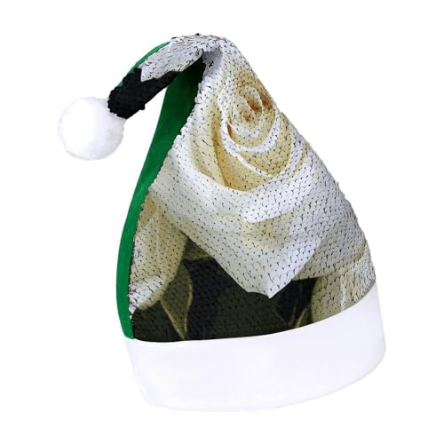 DWTJKMS Weihnachtsmütze mit weißen Rosen, klassische Fellmütze, dicke Weihnachtsmütze, Partyhut mit Pailletten, lustige Wintermütze DWTJKMS Weihnachtsmütze mit weißen Rosen, klassische Fellmütze, dicke Weihnachtsmütze, Partyhut mit Pailletten, lustige Wintermütze von DWTJKMS