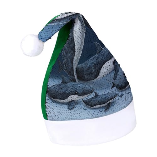 DWTJKMS Whale Family Santa Hat Klassische Pelz Weihnachtsmütze Dicker Xmas Party Hut mit Pailletten Lustige Urlaub Wintermütze DWTJKMS Whale Family Santa Hat Klassische Pelz Weihnachtsmütze Dicker Xmas Party Hut mit Pailletten Lustige Urlaub Wintermütze von DWTJKMS