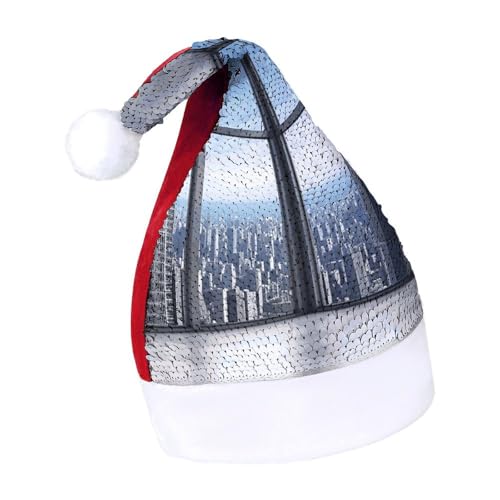DWTJKMS Wolkenkratzer-Gebäude, Weihnachtsmannmütze, klassische Fell-Weihnachtsmütze, dick, mit Pailletten, lustige Wintermütze DWTJKMS Wolkenkratzer-Gebäude, Weihnachtsmannmütze, klassische Fell-Weihnachtsmütze, dick, mit Pailletten, lustige Wintermütze von DWTJKMS