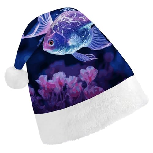 DWTJKMS Zwei blaue Fisch-Weihnachtsmannmütze, klassische Weihnachtsmütze, dicke Weihnachtsmütze, Partyhut, lustige Urlaubskappe für Uni-Erwachsene von DWTJKMS