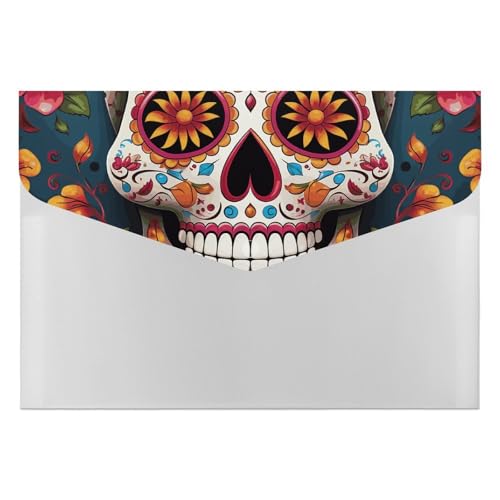 Dokumentenmappe mit buntem Totenkopf-Design, langlebig, mit 6 Fächern, Ordner für Aktenschrank, Büro, Lebenslauf-Portfolio von DWTJKMS