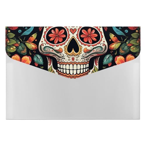Dokumentenmappe mit buntem Totenkopf-Design, langlebig, mit 6 Fächern, Ordner für Aktenschrank, Büro, Lebenslauf-Portfolio Dokumentenmappe mit buntem Totenkopf-Design, langlebig, mit 6 Fächern, Ordner für Aktenschrank, Büro, Lebenslauf-Portfolio von DWTJKMS