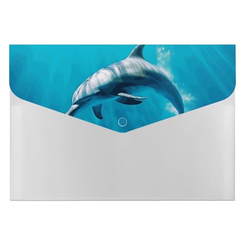 Dokumentenmappe mit schwimmendem Delfin im blauen Meer, langlebig, mit 6 Fächern, Ordner für Aktenschrank, Büro, Lebenslauf-Portfolio von DWTJKMS