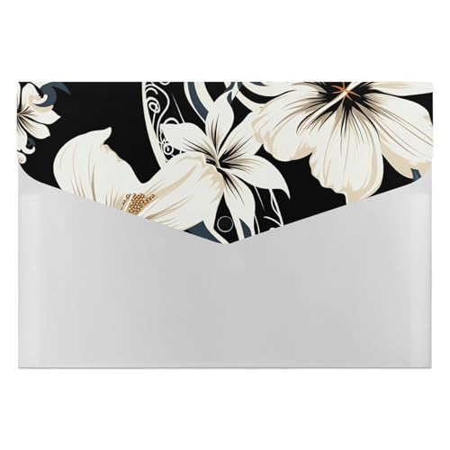 Dokumentenmappen, Motiv: Hawaii-Blumen, langlebig, mit 6 Fächern, Ordner für Aktenschrank, Büro, Lebenslauf-Portfolio, Schwarz und Weiß von DWTJKMS