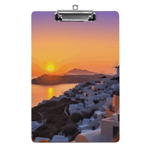 Klemmbrett aus Acryl, Motiv: Griechenland, Insel, Sonnenuntergang, Landschaft, niedlich, modisch, dekorativ, 31,8 x 21,6 cm, Standard-A4-Größe, Acryl-Clip für Klassenzimmer, Lehrer, Bürobedarf Klemmbrett aus Acryl, Motiv: Griechenland, Insel, Sonnenuntergang, Landschaft, niedlich, modisch, dekorativ, 31,8 x 21,6 cm, Standard-A4-Größe, Acryl-Clip für Klassenzimmer, Lehrer, Bürobedarf von DWTJKMS