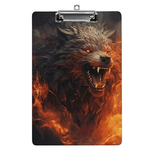 Klemmbrett aus Acryl, Motiv: Wilder Wolf im Feuer, niedlich, modisch, dekorativ, 31,8 x 21,6 cm, Standard-A4-Größe, Acryl-Clip für Klassenzimmer, Lehrer, Bürobedarf Klemmbrett aus Acryl, Motiv: Wilder Wolf im Feuer, niedlich, modisch, dekorativ, 31,8 x 21,6 cm, Standard-A4-Größe, Acryl-Clip für Klassenzimmer, Lehrer, Bürobedarf von DWTJKMS