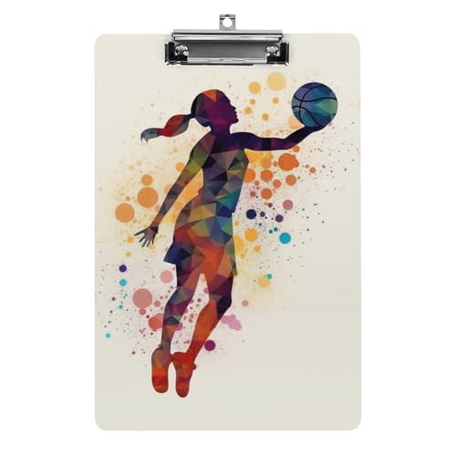 Klemmbrett mit Basketball-Mädchen-Muster, Acryl, niedlich, modisch, dekorativ, 31,8 x 21,6 cm, Standard-A4-Größe, Acryl-Clip für Klassenzimmer, Lehrer, Bürobedarf von DWTJKMS