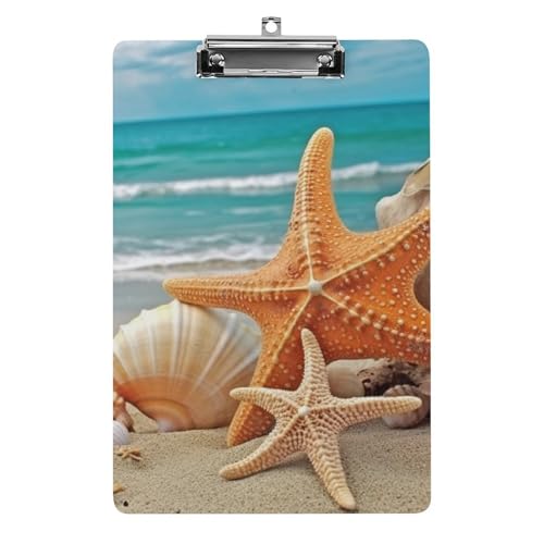 Klemmbrett mit Seestern und Muscheln, Acryl, niedlich, modisch, dekorativ, 31,8 x 21,6 cm, Standard-A4-Größe, Acryl-Clip für Klassenzimmer, Lehrer, Bürobedarf Klemmbrett mit Seestern und Muscheln, Acryl, niedlich, modisch, dekorativ, 31,8 x 21,6 cm, Standard-A4-Größe, Acryl-Clip für Klassenzimmer, Lehrer, Bürobedarf von DWTJKMS