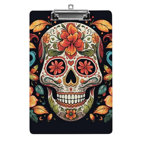 Klemmbrett mit buntem Totenkopf-Design, Acryl, niedlich, modisch, dekorativ, 31,8 x 21,6 cm, Standard-A4-Größe, Acryl-Clip für Klassenzimmer, Lehrer, Bürobedarf Klemmbrett mit buntem Totenkopf-Design, Acryl, niedlich, modisch, dekorativ, 31,8 x 21,6 cm, Standard-A4-Größe, Acryl-Clip für Klassenzimmer, Lehrer, Bürobedarf von DWTJKMS