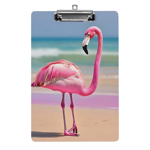 Klemmbrett mit pinkem Flamingo am Strand, niedliches modisches Klemmbrett, dekorativ, 31,8 x 21,6 cm, Standard-A4-Größe, Acryl-Clip für Klassenzimmer, Lehrer, Bürobedarf von DWTJKMS