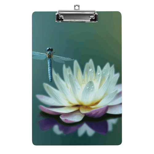 Libelle mit Seerose Klemmbrett aus Acryl, niedlich, modisch, dekorativ, 31,8 x 21,6 cm, Standard-A4-Größe, Acryl-Clip für Klassenzimmer, Lehrer, Bürobedarf Libelle mit Seerose Klemmbrett aus Acryl, niedlich, modisch, dekorativ, 31,8 x 21,6 cm, Standard-A4-Größe, Acryl-Clip für Klassenzimmer, Lehrer, Bürobedarf von DWTJKMS