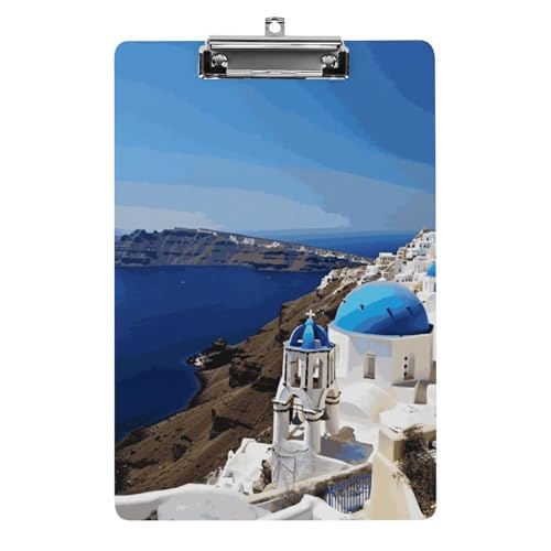 Santorini Klemmbrett mit griechischer Insel, Meerblick, Acryl, niedlich, modisch, dekorativ, 31,8 x 21,6 cm, Standard-A4-Größe, Acryl-Clip für Klassenzimmer, Lehrer, Bürobedarf Santorini Klemmbrett mit griechischer Insel, Meerblick, Acryl, niedlich, modisch, dekorativ, 31,8 x 21,6 cm, Standard-A4-Größe, Acryl-Clip für Klassenzimmer, Lehrer, Bürobedarf von DWTJKMS