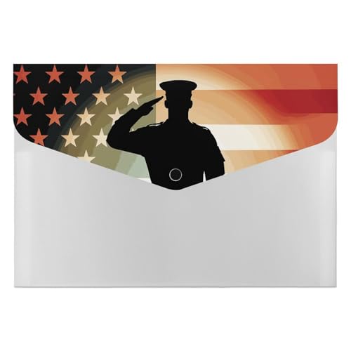 Soldat Saluting Amerika-Flagge, Aktenordner, Organizer, langlebig, mit 6 Fächern, Ordner für Aktenschrank, Büro, Lebenslauf-Portfolio von DWTJKMS