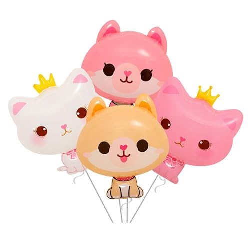 DWUENT 8 x Katzenballons – Rosa/Weiß/Braun, Cartoon-Katzen-Party-Dekorationen (46 x 66 cm) von DWUENT