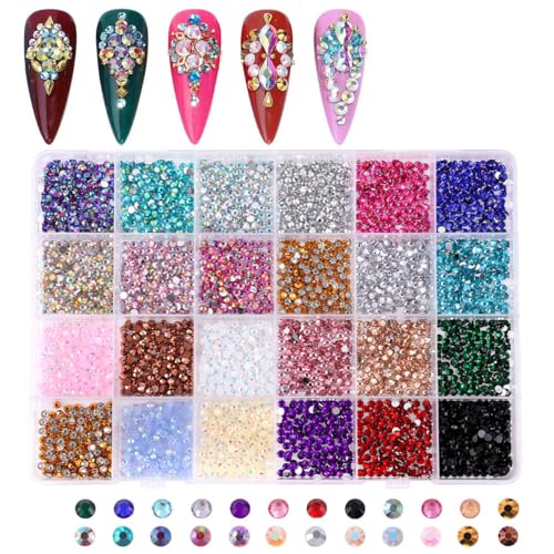 DWUENT Bedazzling Kit, Nagel-Edelsteine, Strasssteine für Kleidung, 3500 Stück Harz-Strasssteine mit flacher Rückseite in 24 Farben, 3 mm funkelnde Edelsteine für Nagelkunst, Becher, Telefon- und von DWUENT