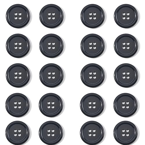 Schwarze große Nähknöpfe – 20 Stück, 30 mm, 4 Löcher, runde Harzknöpfe für Jacken und Bastelarbeiten (schwarz, 30 mm, 20 Stück) von DWUENT