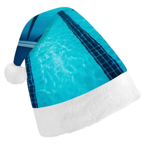 DWVSFJM Blaue Schwimmbad-Weihnachtsmannmütze, weiche Weihnachtsmütze für Erwachsene, waschbar, Uni, stilvolle Urlaubskappe DWVSFJM Blaue Schwimmbad-Weihnachtsmannmütze, weiche Weihnachtsmütze für Erwachsene, waschbar, Uni, stilvolle Urlaubskappe von DWVSFJM