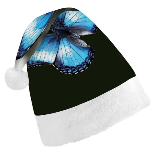 DWVSFJM Blue Buteerfly Weihnachtsmannmütze, weich, für Erwachsene, waschbar, Uni, stilvolle Urlaubsmütze DWVSFJM Blue Buteerfly Weihnachtsmannmütze, weich, für Erwachsene, waschbar, Uni, stilvolle Urlaubsmütze von DWVSFJM
