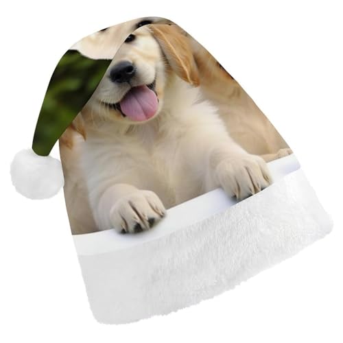DWVSFJM Golden Retriever Puppies Weihnachtsmannmütze, weiche Weihnachtsmütze, Erwachsene, waschbar, Uni, stilvolle Urlaubsmütze DWVSFJM Golden Retriever Puppies Weihnachtsmannmütze, weiche Weihnachtsmütze, Erwachsene, waschbar, Uni, stilvolle Urlaubsmütze von DWVSFJM