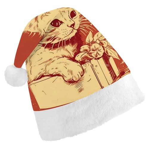 DWVSFJM Weihnachtsmütze mit Katze, die auf der Box liegt, weiche Weihnachtsmütze für Erwachsene, waschbar, Uni, stilvolle Urlaubsmütze DWVSFJM Weihnachtsmütze mit Katze, die auf der Box liegt, weiche Weihnachtsmütze für Erwachsene, waschbar, Uni, stilvolle Urlaubsmütze von DWVSFJM