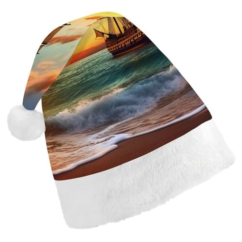 DWVSFJM Weihnachtsmütze mit Piratenschiff im Sonnenuntergang, weiche Weihnachtsmütze für Erwachsene, waschbar, Uni, stilvolle Urlaubsmütze DWVSFJM Weihnachtsmütze mit Piratenschiff im Sonnenuntergang, weiche Weihnachtsmütze für Erwachsene, waschbar, Uni, stilvolle Urlaubsmütze von DWVSFJM