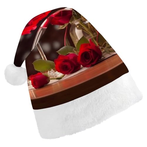 DWVSFJM Weihnachtsmütze mit Rosen und Weingläsern, weiche Weihnachtsmütze für Erwachsene, waschbar, Uni, stilvolle Urlaubskappe DWVSFJM Weihnachtsmütze mit Rosen und Weingläsern, weiche Weihnachtsmütze für Erwachsene, waschbar, Uni, stilvolle Urlaubskappe von DWVSFJM