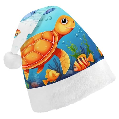 DWVSFJM Weihnachtsmütze mit Schildkröte und Fisch, weich, waschbar, Uni, stilvolle Urlaubsmütze DWVSFJM Weihnachtsmütze mit Schildkröte und Fisch, weich, waschbar, Uni, stilvolle Urlaubsmütze von DWVSFJM
