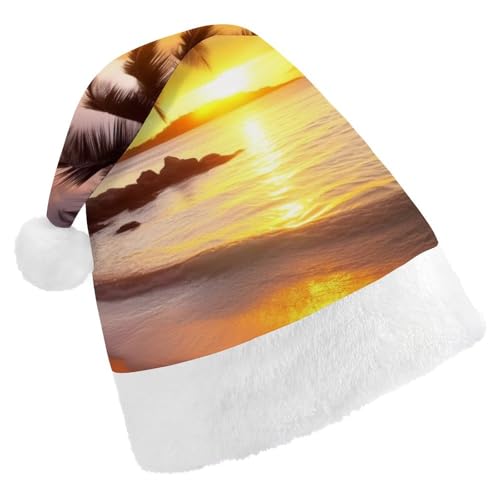 DWVSFJM Weihnachtsmütze mit Sonnenaufgang und tropischer Palmeninsel, weiche Weihnachtsmütze für Erwachsene, waschbar, Uni, stilvolle Urlaubskappe DWVSFJM Weihnachtsmütze mit Sonnenaufgang und tropischer Palmeninsel, weiche Weihnachtsmütze für Erwachsene, waschbar, Uni, stilvolle Urlaubskappe von DWVSFJM