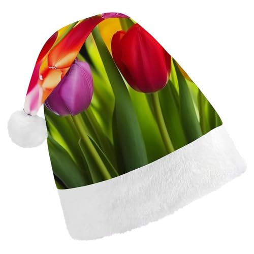 DWVSFJM Weihnachtsmütze mit bunten Tulpen, weiche Weihnachtsmütze für Erwachsene, waschbar, Uni, stilvolle Urlaubsmütze DWVSFJM Weihnachtsmütze mit bunten Tulpen, weiche Weihnachtsmütze für Erwachsene, waschbar, Uni, stilvolle Urlaubsmütze von DWVSFJM