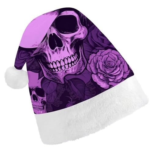 DWVSFJM Weihnachtsmütze mit lila Totenköpfen und Rosen, weiche Weihnachtsmütze für Erwachsene, waschbar, Uni, stilvolle Urlaubsmütze DWVSFJM Weihnachtsmütze mit lila Totenköpfen und Rosen, weiche Weihnachtsmütze für Erwachsene, waschbar, Uni, stilvolle Urlaubsmütze von DWVSFJM