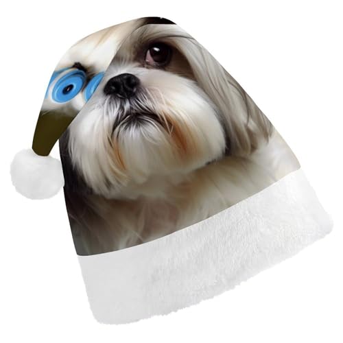 Shih Tzu Hunde-Weihnachtsmannmütze, weich, für Erwachsene, waschbar, Uni, stilvolle Urlaubsmütze Shih Tzu Hunde-Weihnachtsmannmütze, weich, für Erwachsene, waschbar, Uni, stilvolle Urlaubsmütze von DWVSFJM