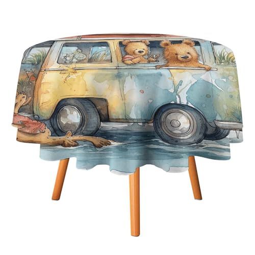 DWVTSLH Bedruckte runde Tischdecken mit Truck- und Bär-Motiv, Herbst-Tischdecken, knitterfrei, Stoff-Tischdecken, rund, 178 cm, für Esszimmer, Küche, Hochzeit, Party usw DWVTSLH Bedruckte runde Tischdecken mit Truck- und Bär-Motiv, Herbst-Tischdecken, knitterfrei, Stoff-Tischdecken, rund, 178 cm, für Esszimmer, Küche, Hochzeit, Party usw von DWVTSLH