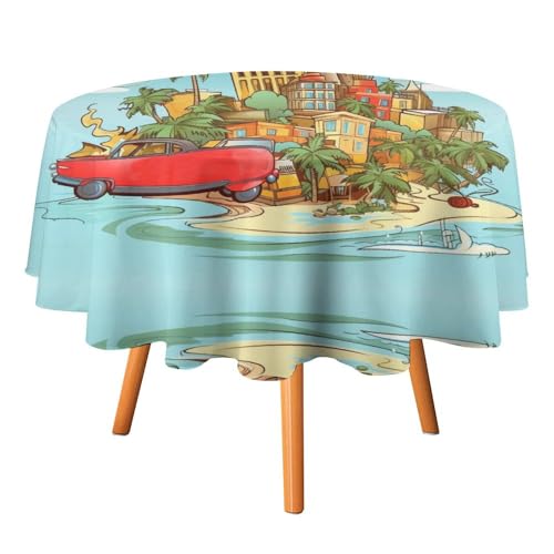 DWVTSLH Island of Cuba bedruckte runde Tischdecken, Herbsttischdecken, knitterfrei, Stofftischdecken, rund, 178 cm, für Esszimmer, Küche, Hochzeit, Party usw DWVTSLH Island of Cuba bedruckte runde Tischdecken, Herbsttischdecken, knitterfrei, Stofftischdecken, rund, 178 cm, für Esszimmer, Küche, Hochzeit, Party usw von DWVTSLH