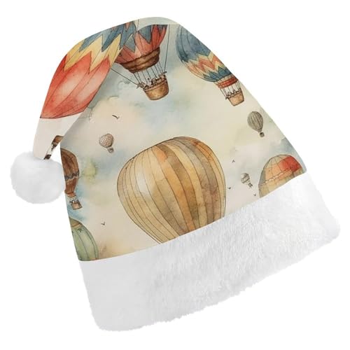 DWVTSLH Weihnachtsmütze, Aquarell, Heißluftballon, bedruckt, Weihnachtsmannmütze, weicher und bequemer Samt, verdickte Weihnachtsmütze, geeignet für Weihnachten, Neujahr, Urlaub, Partyzubehör DWVTSLH Weihnachtsmütze, Aquarell, Heißluftballon, bedruckt, Weihnachtsmannmütze, weicher und bequemer Samt, verdickte Weihnachtsmütze, geeignet für Weihnachten, Neujahr, Urlaub, Partyzubehör von DWVTSLH