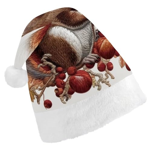 DWVTSLH Weihnachtsmütze, Blätter und Eichhörnchen, bedruckt, Weihnachtsmannmütze, weicher und bequemer Samt, verdickte Weihnachtsmütze, geeignet für Weihnachten, Neujahr, Urlaub, Partyzubehör von DWVTSLH