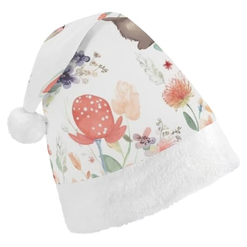 DWVTSLH Weihnachtsmütze, Blumen, Hasen, Vögel, bedruckt, Weihnachtsmannmütze, weicher und bequemer Samt, verdickte Weihnachtsmütze, geeignet für Weihnachten, Neujahr, Urlaub, Partyzubehör DWVTSLH Weihnachtsmütze, Blumen, Hasen, Vögel, bedruckt, Weihnachtsmannmütze, weicher und bequemer Samt, verdickte Weihnachtsmütze, geeignet für Weihnachten, Neujahr, Urlaub, Partyzubehör von DWVTSLH