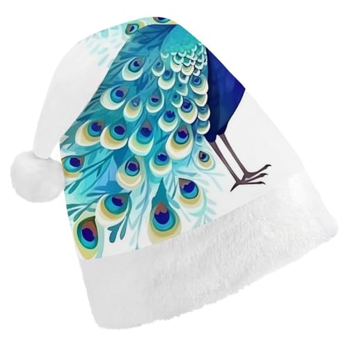 DWVTSLH Weihnachtsmütze, Cartoon-blauer Pfau, bedruckt, Weihnachtsmannmütze, weicher und bequemer Samt, verdickte Weihnachtsmütze, geeignet für Weihnachten, Neujahr, Urlaub, Partyzubehör DWVTSLH Weihnachtsmütze, Cartoon-blauer Pfau, bedruckt, Weihnachtsmannmütze, weicher und bequemer Samt, verdickte Weihnachtsmütze, geeignet für Weihnachten, Neujahr, Urlaub, Partyzubehör von DWVTSLH