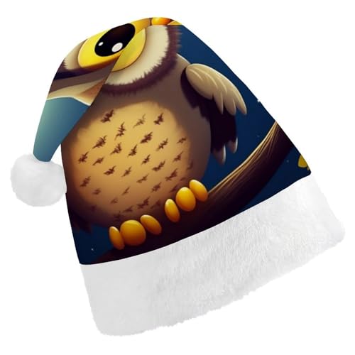 DWVTSLH Weihnachtsmütze, Eule und gelber Mond, bedruckt, Weihnachtsmannmütze, weicher und bequemer Samt, verdickte Weihnachtsmütze, geeignet für Weihnachten, Neujahr, Urlaub, Partyzubehör DWVTSLH Weihnachtsmütze, Eule und gelber Mond, bedruckt, Weihnachtsmannmütze, weicher und bequemer Samt, verdickte Weihnachtsmütze, geeignet für Weihnachten, Neujahr, Urlaub, Partyzubehör von DWVTSLH