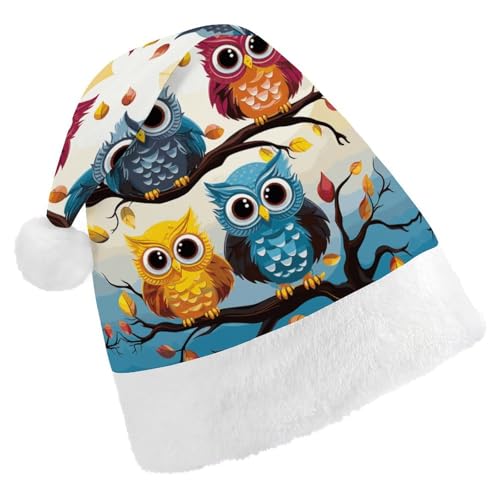 DWVTSLH Weihnachtsmütze, Eulen auf Ästen, bedruckt, Weihnachtsmannmütze, weicher und bequemer Samt, verdickte Weihnachtsmütze, geeignet für Weihnachten, Neujahr, Urlaub, Partyzubehör DWVTSLH Weihnachtsmütze, Eulen auf Ästen, bedruckt, Weihnachtsmannmütze, weicher und bequemer Samt, verdickte Weihnachtsmütze, geeignet für Weihnachten, Neujahr, Urlaub, Partyzubehör von DWVTSLH