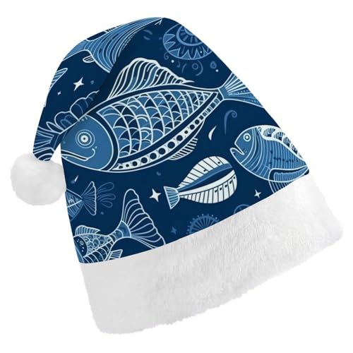 DWVTSLH Weihnachtsmütze, Fisch und Muscheln, bedruckt, Weihnachtsmannmütze, weicher und bequemer Samt, verdickte Weihnachtsmütze, geeignet für Weihnachten, Neujahr, Urlaub, Partyzubehör DWVTSLH Weihnachtsmütze, Fisch und Muscheln, bedruckt, Weihnachtsmannmütze, weicher und bequemer Samt, verdickte Weihnachtsmütze, geeignet für Weihnachten, Neujahr, Urlaub, Partyzubehör von DWVTSLH
